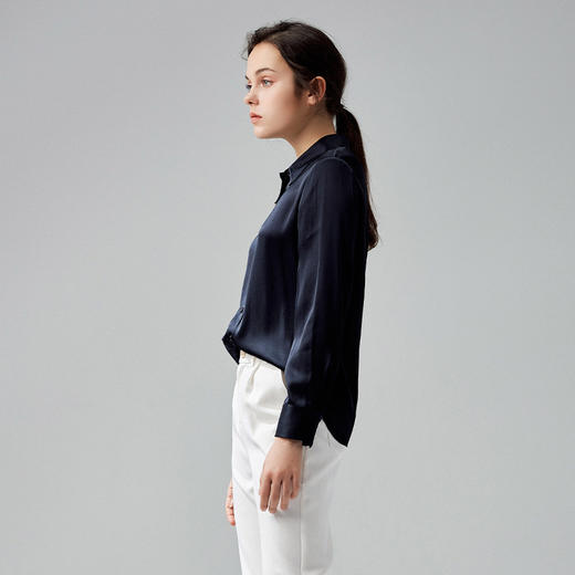 METTE2021年女士桑蚕丝衬衫时尚气质休闲长袖宽松单排扣真丝上衣 商品图2