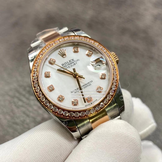 NOOB天然珍珠母贝！包18k金！劳力士蚝式恒动31日志 秀而不媚 恒久优雅 。【表壳】尺寸31mm，采用耗式904钢，表圈镶多粒施华洛斯奇钻 ，保证100米防水 商品图5