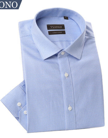 Tuono托诺成衣免烫衬衫秋冬修身长袖棉青年商务男士衬衣NC7557 浅蓝色千鸟格 商品图3