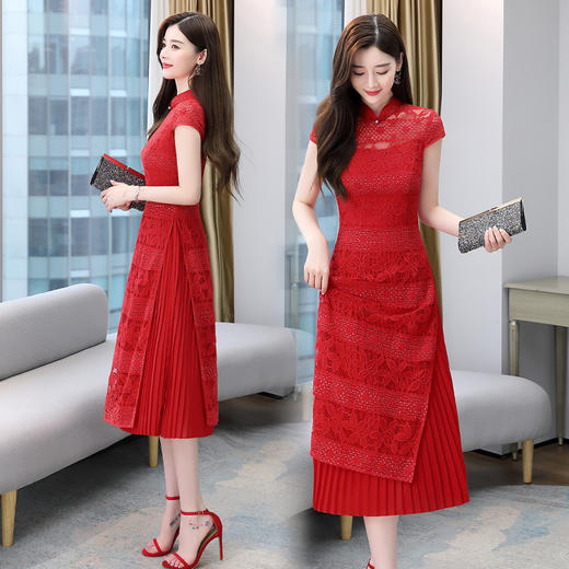 HR  MLJL86062时尚气质复古镂空花纹蕾丝连衣裙 商品图2