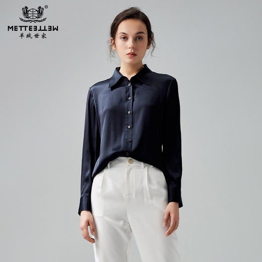 METTE2021年女士桑蚕丝衬衫时尚气质休闲长袖宽松单排扣真丝上衣 商品图0