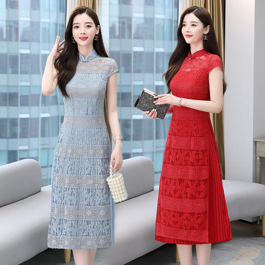 HR  MLJL86062时尚气质复古镂空花纹蕾丝连衣裙 商品图0