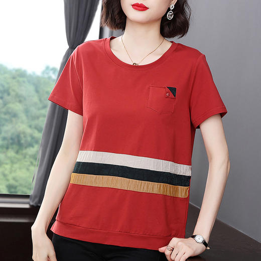 MZ  103504大码条纹拼接减龄棉质小衫 商品图1