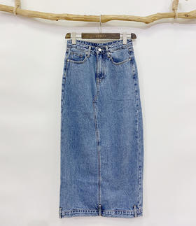 12207#下脚开衩牛仔半身裙