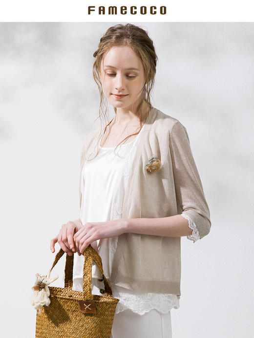 Famecoco范可儿针织开衫薄款女夏防晒外搭上衣外套F213DE001 商品图2