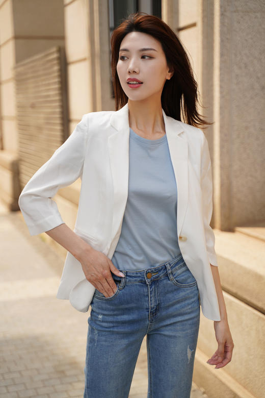 臣禾【聚酯+人丝】夏季新品中袖收身百搭小西装S222010930（现货） 商品图4