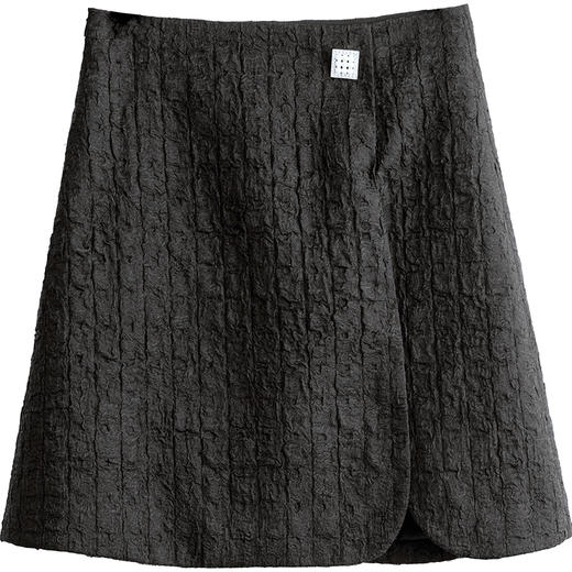 欧芮儿黑色半身裙女2021新款高腰显瘦时尚肌理纱摩登小A短裙 商品图3