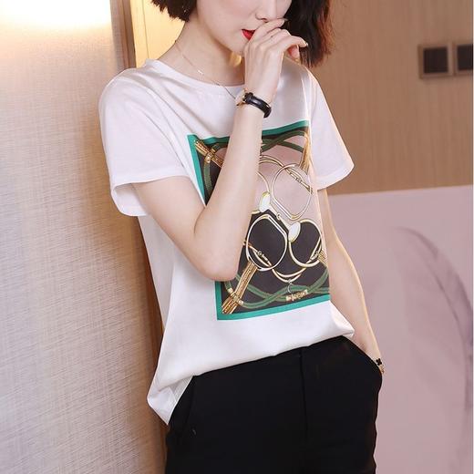 【聚划算】印花圆领短袖t恤小众设计宽松拼接冰丝上衣DD829-907 商品图1