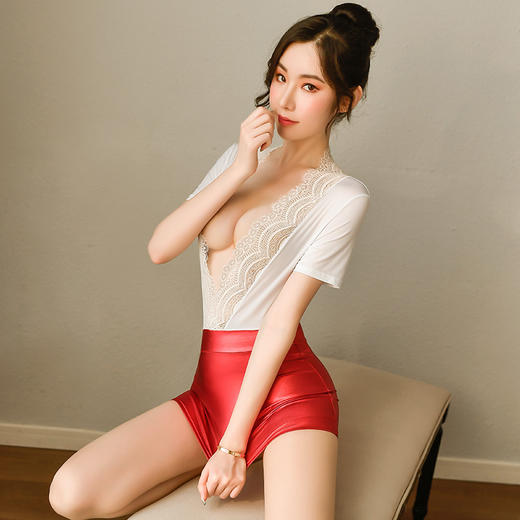 【秘书的荣耀】情趣内衣 制服 蕾丝 深V 漆皮 角色扮演 性感 包臀 6966 商品图6