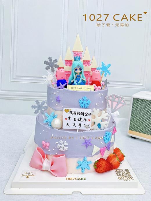 1027CAKE | 双层 蛋糕 卡通双主题 叶罗丽小猪佩奇 翻糖蝴蝶结 商品图0