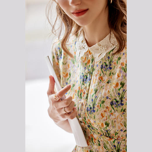 欧芮儿印花雪纺连衣裙夏季2021新款收腰显瘦复古优雅垂坠感法式裙 商品图0