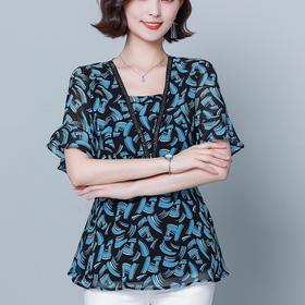 MZ  103519显瘦减龄洋气荷叶袖遮肉大码衬衫