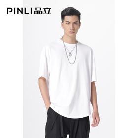 PINLI品立新款宽松圆领短袖T恤夏季男装纯色体恤潮B212911431