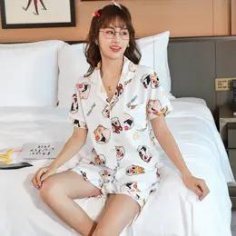 TZW-夏季新款仿真丝绸短袖短裤冰丝睡衣套装 商品图5