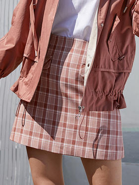 欧芮儿夏装新款高腰显瘦格子半身裙女粉色短裙百搭a字包臀裙