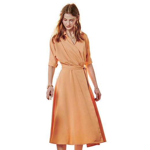 欧芮儿短袖连衣裙女新款气质系带收腰显瘦百搭A字长裙ins 商品图4