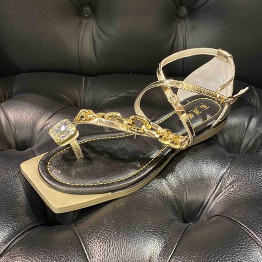 LFGJ 3864  链条露趾凉鞋女平底后拉链休闲度假风女 商品图0