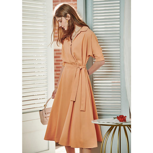 欧芮儿短袖连衣裙女新款气质系带收腰显瘦百搭A字长裙ins 商品图2