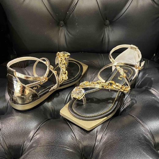 LFGJ 3864  链条露趾凉鞋女平底后拉链休闲度假风女 商品图2