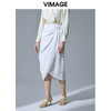 VIMAGE纬漫纪品牌女装高腰修身不规则中长裙纯色半身裙V1506105 商品缩略图0