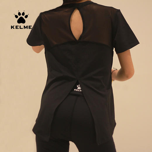 卡尔美短袖T恤女夏健身衣运动跑步网纱拼接透气速干开叉上衣 商品图4