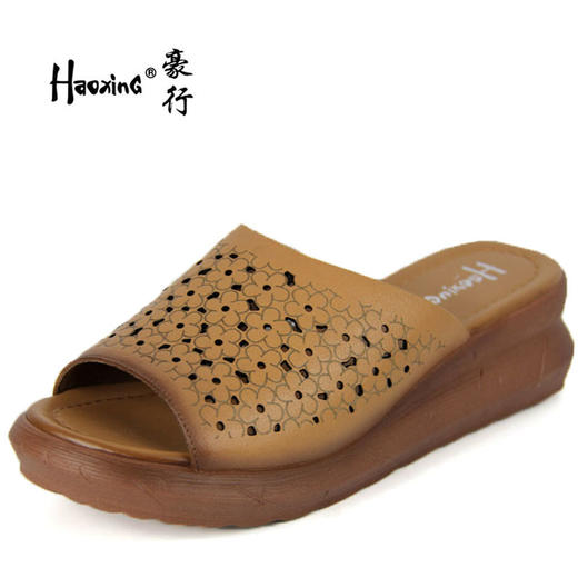 豪行夏季20292881民族风复古女鞋凉鞋拖鞋外穿真皮镂空厚底洞洞鞋 商品图2