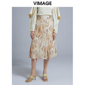 VIMAGE纬漫纪夏季新款高腰女装过膝半身裙半裙V1506109