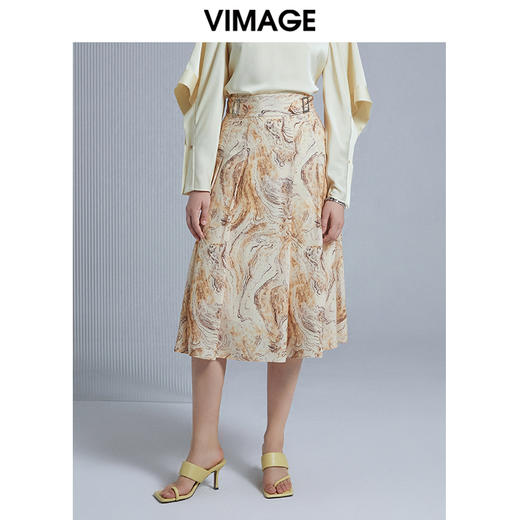 VIMAGE纬漫纪夏季新款高腰女装过膝半身裙半裙V1506109 商品图0