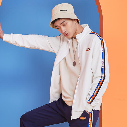 卡尔美运动休闲夹克春秋季针织开衫立领外套插色拉链茄克 商品图1