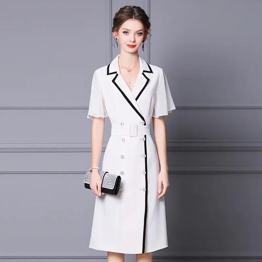 ZL-KLO8004-2021新款夏气质女神范西装领雪纺袖收腰显瘦裙子 商品图0