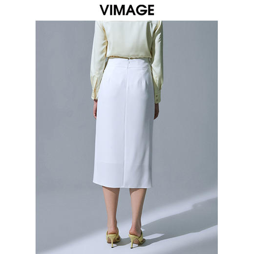 VIMAGE纬漫纪品牌女装高腰修身不规则中长裙纯色半身裙V1506105 商品图3