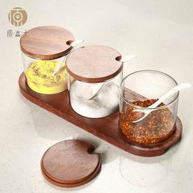 原森太3瓶调味套装/非洲乌檀木+高硼硅玻璃/YSTTW004