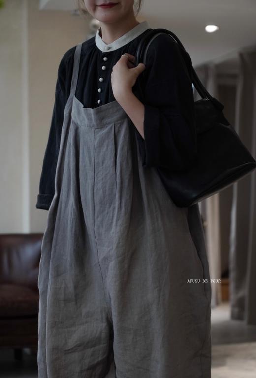 Atelier d‘antan灰/红全麻质感背带裤 商品图9