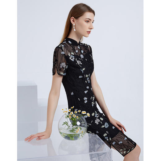EITIE爱特爱21夏季新款中式立领气质镂空蕾丝修身改良旗袍连衣裙B2107738 商品图1