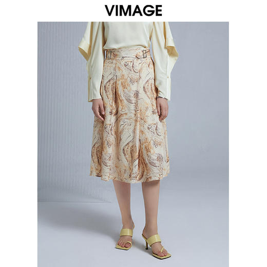 VIMAGE纬漫纪夏季新款高腰女装过膝半身裙半裙V1506109 商品图2