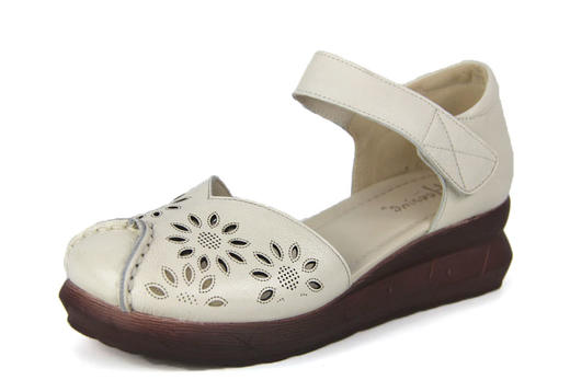 豪行夏季新款20292888镂空真皮软底鞋复古坡跟女鞋防滑底百搭凉鞋 商品图1