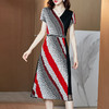 上海旗袍厂JN-K210325欧美贵妇人褶皱连衣裙2021夏季中长款修身显瘦V领裙子 商品缩略图2