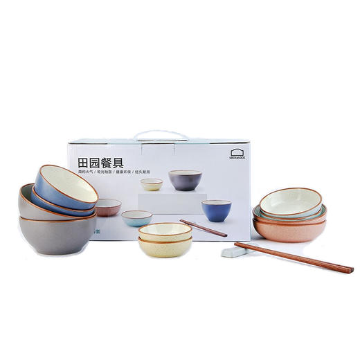 乐扣乐扣lock-lock田园餐具套装14件套 个性碗碟碗盘网红陶瓷碗具碗筷碗碟家用盘子碗套装微波炉适用 商品图0