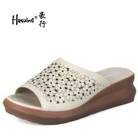 豪行夏季20292881民族风复古女鞋凉鞋拖鞋外穿真皮镂空厚底洞洞鞋