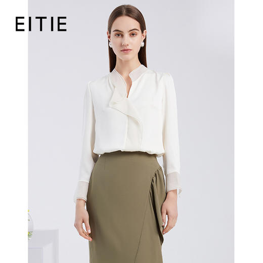 EITIE爱特爱夏季新款气质V领飘逸雪纺拼接职业通勤百搭小上衣6213906 商品图0