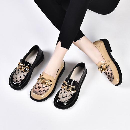 SY- 3538 网纱乐福鞋女2021春季新款英伦风漆皮平底软皮休闲厚底小皮鞋 商品图0