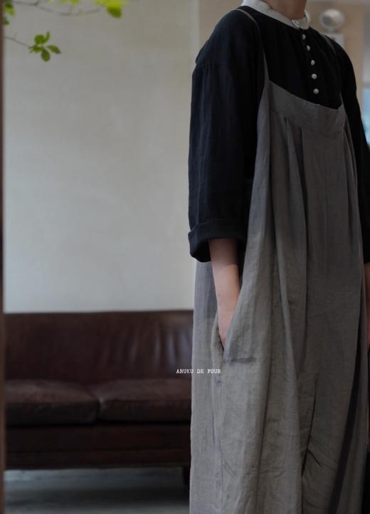 Atelier d‘antan灰/红全麻质感背带裤 商品图10