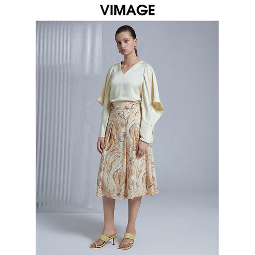 VIMAGE纬漫纪夏季新款高腰女装过膝半身裙半裙V1506109 商品图1