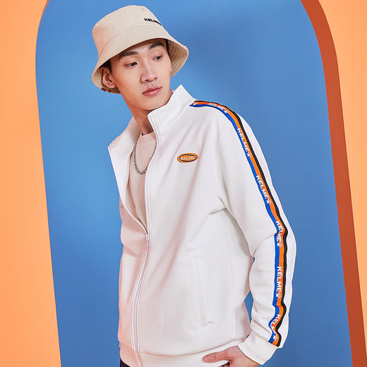 卡尔美运动休闲夹克春秋季针织开衫立领外套插色拉链茄克 商品图2