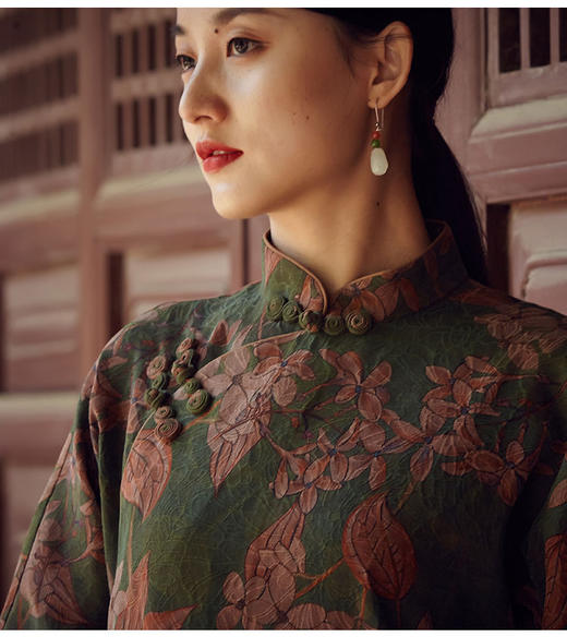 2020新修身长款绢纺印花香云纱改良文艺旗袍连衣裙YZ0089 捌 。 商品图4