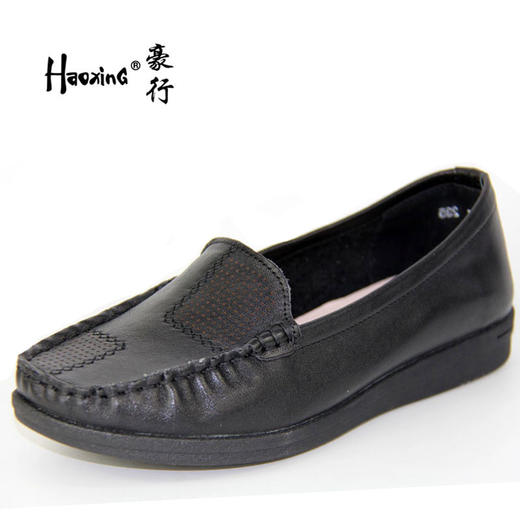 豪行秋款20346287真皮豆豆鞋透气软底女护士鞋平底舒适一脚蹬女鞋 商品图0