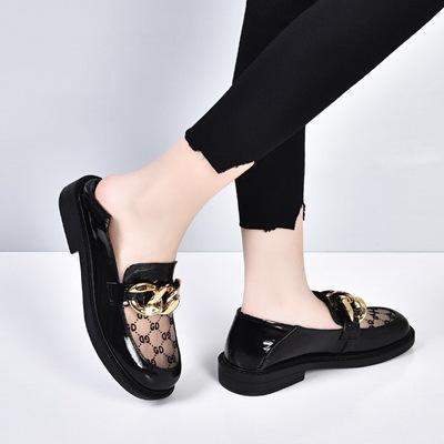 SY- 3538 网纱乐福鞋女2021春季新款英伦风漆皮平底软皮休闲厚底小皮鞋 商品图4