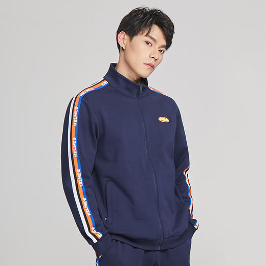 卡尔美运动休闲夹克春秋季针织开衫立领外套插色拉链茄克 商品图4