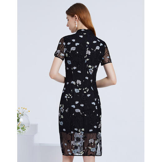 EITIE爱特爱21夏季新款中式立领气质镂空蕾丝修身改良旗袍连衣裙B2107738 商品图3