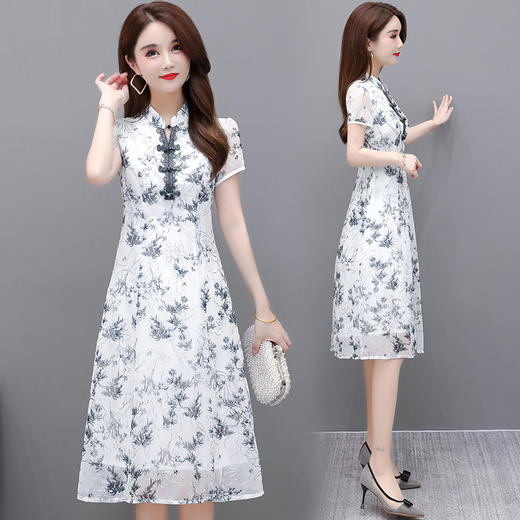 YWE  21R68气质短袖阔太太印花连衣裙 商品图2